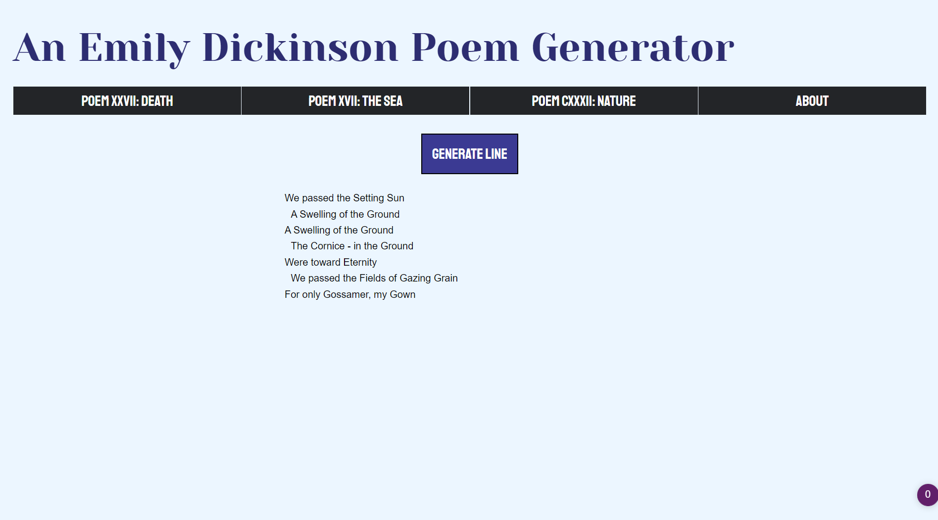Image of a website about Emily Dickinson